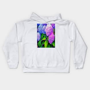 pink blue purple hydrangea flowers Kids Hoodie